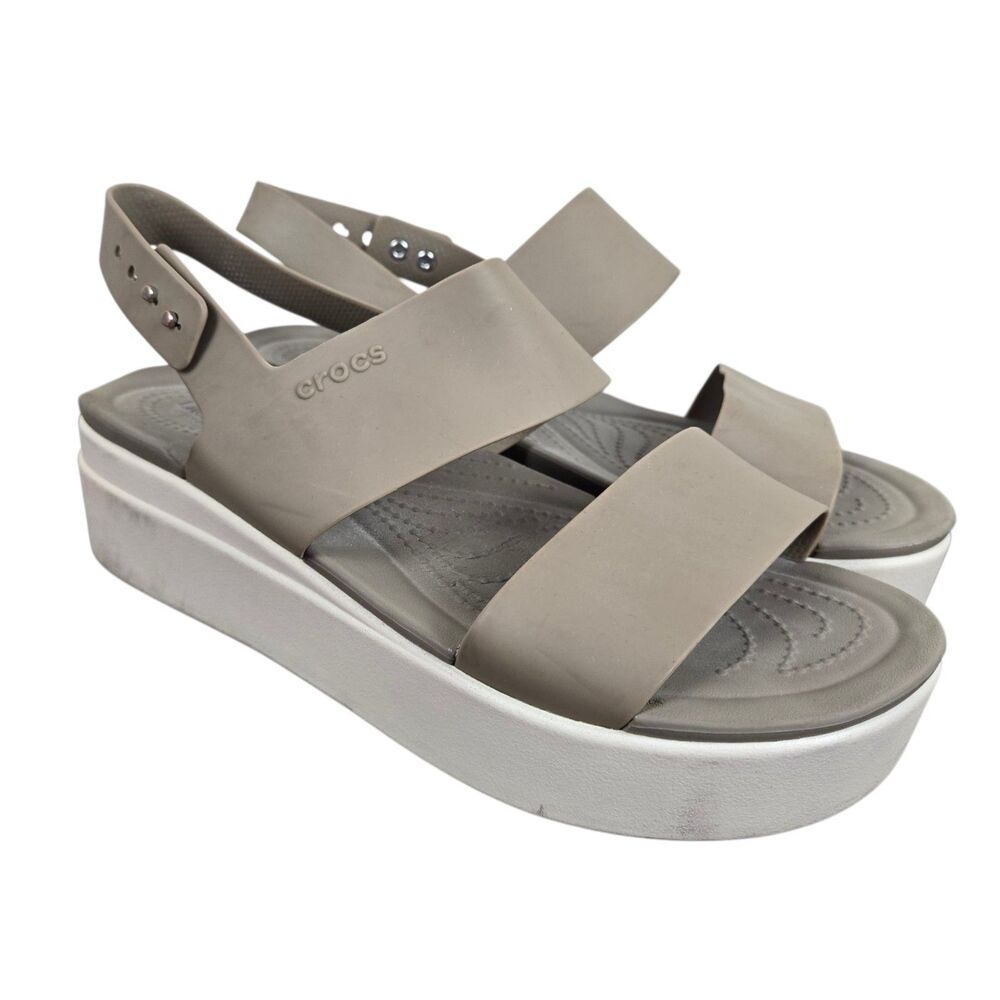 Crocs Brooklyn Low Wedge Platform Sandals Sz 10 Mushroom Stucco Color Comfort
